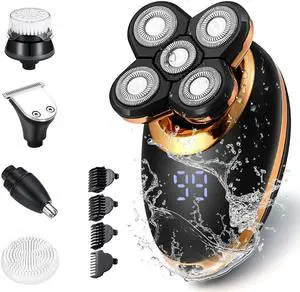 Electric Shavers for Men - 5 in 1 Bald Head Shavers for Men, 5D Floating Cordless USB Rechargeable Rotary Razor Multifunctional Grooming Kit Beard Trimmer Waterproof Wet and Dry with LED Display