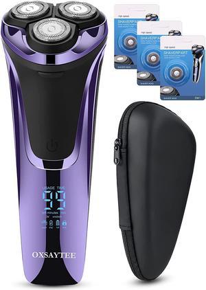 Electric Razor for Men Electric Shaver for Men with 3 Replacement Heads, Rechargeable Wet & Dry Shaver with Pop-up Trimmer and Storage Pouch, Face Shaver Cordless Men's Electric Shaver, Purple