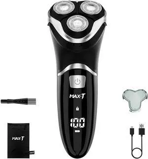 Electric Shaver Razor for Men, MAX-T Quick Rechargeable Wet Dry Rotary Shaver with Pop Up Trimmer and LED Display, IPX7 100% Waterproof (8101 with USB Cable)