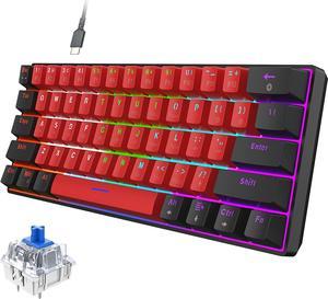 Snpurdiri 60% Wired Mechanical Gaming Keyboard, LED Backlit 61 Keys Small Wired Office Keyboard for Windows Laptop PC Mac (Black-Red, Blue Switches)