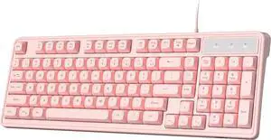 Camiysn Gaming Keyboard, 98 Keys Wired Gaming Keyboard with Ergonomic Keycaps RGB Multiple Backlit, Multimedia Keys, Anti-Ghosting Keyboard for PC/Laptop, Pink