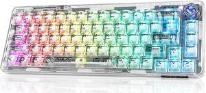 CC MALL 60% Portable Transparent Gasket Mechanical Gaming Keyboard,RGB Backlit Compact 68 Clear Keycaps,Include 2.4Ghz/Bluetooth/USB-C Connections,Ice Crystal Switch(White)