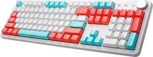 i-rocks K73M Mechanical Gaming Keyboard with Media Control Knob, 107 Keys, PBT Keycaps, Multimedia Hotkeys, Detachable USB-C Cable (Cherry MX Brown Switches, Mint Peach)