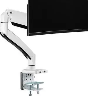AVLT Single 17"-49" Monitor Arm Desk Mount fits One Flat/Curved/Ultrawide Monitor Full Motion Height Swivel Tilt Rotation Adjustable Monitor Arm - White/VESA/C-Clamp/Grommet/Cable Management