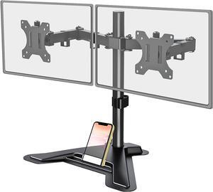 Dual Monitor Stand - Free Standing Full Motion Monitor Desk Mount Fits 2 Screens up to 27 inches 17.6lbs with Height Adjustable Swivel Tilt Rotation VESA 75x75 100x100 Black
