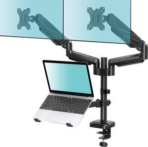 Monitor and Laptop Mount Gas Spring Dual Monitor Arm fit Max 27inch Flat Curved Computer Screens Monitor Mount with Laptop Tray for Max 17 Inch Notebooks 3 in 1 Laptop and Monitor Stand