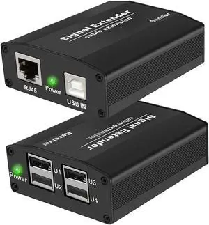 USB 2.0 Extender up to 164ft Over Cat5e/6/7, 4 USB 2.0 Ports, USB Over Ethernet Extender RJ45, Plug and Play, No Driver, for Windows, MacOS, Android, Linux, with DC5V/2A Power Adaptor
