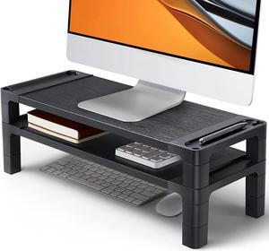 HUANUO Monitor Stand Computer Riser, Monitor Stand for Desk with Adjustable Height and 2 Platforms, Ergonomic Computer Riser, Monitor Riser for Laptops and Monitors, HNMS04, Black