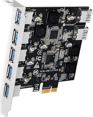 7-Ports Superspeed 5Gbps PCIE USB 3.0 Expansion Card for Windows 11, 10, 8.x, 7, Vista, XP Desktop PCs, Built in FebSmart Self-Powered Technology, No Need Additional Power Supply (FS-U7-Pro) 7-Ports Superspeed 5Gbps PCIE USB 3.0 Expansion Card for Windows 11, 10, 8.x, 7, Vista, XP Desktop PCs, Built in FebSmart Self-Powered Technology, No Need Additional Power Supply (FS-U7-Pro)