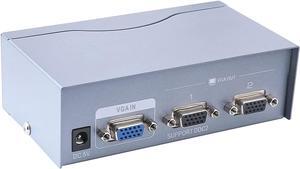 DTECH 2 Way Powered VGA Splitter Amplifier Box High Resolution 1080p SVGA Video 1 in 2 Out 250 Mhz for 1 PC to Dual Monitor Computer