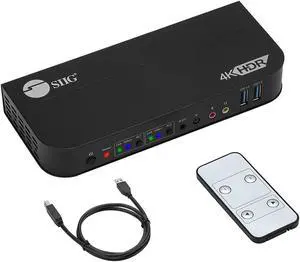SIIG 2-Port 4K KVM Switch DisplayPort with Remote Control, DP or HDMI Output, 2X USB 3.2 Type-A Ports, Support DisplayPort 1.4/1.2, EDID Bypass, Compatible with Windows and Mac (CE-KV0C11-S1)
