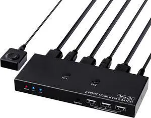 KVM Switch HDMI 4Kx2K@60Hz, 2 Port USB Switch HDMI Switch for 2 Computers Share One UHD Monitor and Keyboard Mouse Printer, Support 4K@60H YUV RGB 4:4:4, HDCP2.3, with 2 USB Cables and Wired Control KVM Switch HDMI 4Kx2K@60Hz, 2 Port USB Switch HDMI Switch for 2 Computers Share One UHD Monitor and Keyboard Mouse Printer, Support 4K@60H YUV RGB 4:4:4, HDCP2.3, with 2 USB Cables and Wired Control