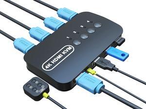 HDMI KVM Switch 4 Port - KVM Switch 4 Computers - USB KVM Switch for 4 Computers Share Keyboard Mouse Printer,Flash Drive,HD Monitor, Support 4K@30Hz, 4 HDMI KVM Cables 1 Desktop Controller Included