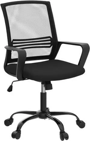 Desk Chair Home Mesh Computer Ergonomic Office Chair with Lumbar Support Armrests, Mid Back Adjustable Swivel Rolling Task Chair for Home Office, Living Room