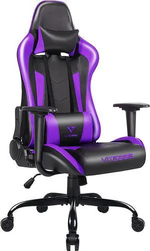 Generic PUKAMI Gaming Chair High Back for Teens Ergonomic Racing Computer Desk with Comfortable Lumbar Support and Headrest Girl Gamer Height Adjustable (Purple), 48*26*22 inch