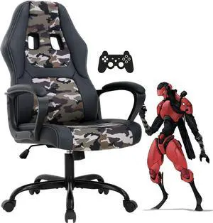 Computer Gaming Chair PC Office Chair for Adult Teen Kids, Ergonomic PU Leather Gamer Chair with Lumbar Support High Back Adjustable Rolling Swivel Desk Chair, Camo