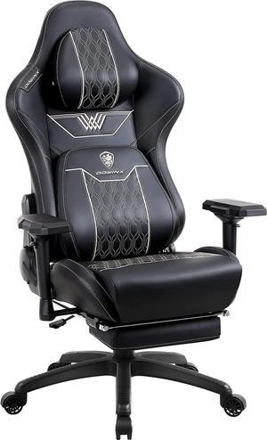 Dowinx Big and Tall Gaming Chair with Footrest, High Back Ergonomic Office Chair with Comfortable Headrest and Lumbar Support, 4D Armrests Computer Chair for Adults, Pu Leather, Black