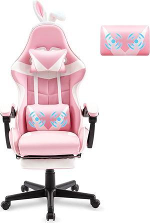 Soontrans Pink Gaming Chair with Footrest,Lovely Computer Game Chair,Desk Chair for Granddaughter,Sister,Girlfriend,Wife and Love with Headrest,Lumbar Support Gamer Chair (Pink)
