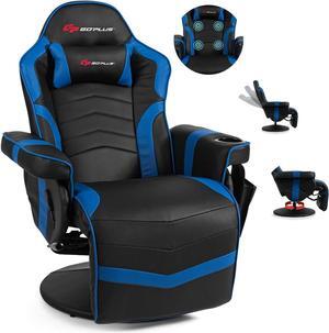 POWERSTONE Gaming Recliner Massage Gaming Chair with Footrest Ergonomic PU Leather Single Sofa with Cup Holder Headrest and Side Pouch, Adjustable Living Room Chair Home Theater Seating (Navy Blue)