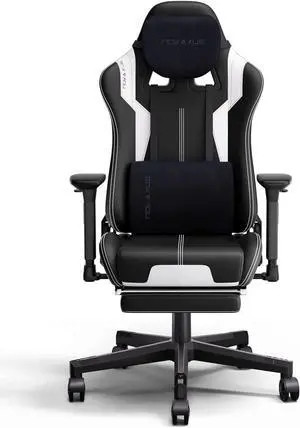 NOKAXUS Gaming Chair with Retractible Footrest Adjustment of backrest Thickening sponges Swivel Office Chair with Massager FunctionYK-6008A-WHITE