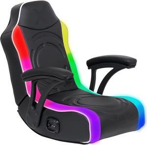 X Rocker Emerald RGB LED Floor Gaming Chair, Headrest Mounted Speakers, 2.0 Wired Audio System, 5110701, 30.3" x 26.4" x 22.2", Black, Welcome to consult