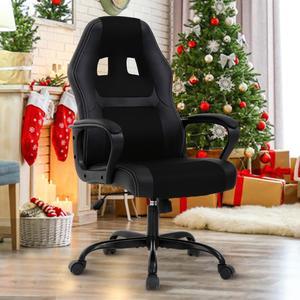 Ergonomic Office Chair Cheap Desk Chair, Mesh PC Gaming Chair with Lumbar Support, Adjustable High Back PU Leather Computer Chair Racing Task Swivel Executive Video Game Chairs for Home