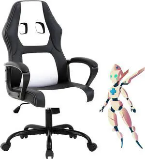 Gaming Chair PC Office Chair Ergonomic Gamer Chair PU Leather Executive Computer Chair with Lumbar Support High Back Adjustable Rolling Swivel Desk Chair for Adult Teen, White
