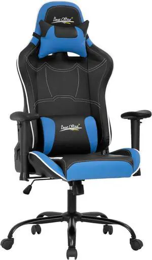 PC Gaming Chair Racing Computer Chair Adjustable Desk Chair with Lumbar Support Headrest Armrest Rolling Swivel Task Chair Ergonomic PU Leather E-Sports Home Office Chair(Blue)