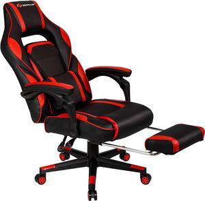 POWERSTONE Massage Gaming Chair - High Back Ergonomic Esports Office Computer Chair Recliner with Footrest Lumbar Support Headrest Armrest PU Leather Adjustable Rolling Swivel Desk Chair, Red
