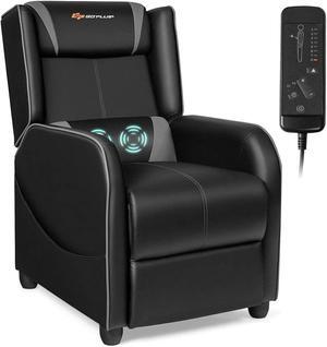 Goplus Massage Gaming Recliner Chair, Racing Style PU Leather Single Recliner Sofa with Footrest, Adjustable Modern Living Room Recliners, Ergonomic Home Theater Recliner Seat