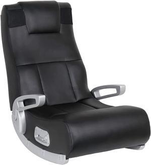 X Rocker SE II Leather Video Gaming Chair Lounging Floor Rocker with Wireless Audio, 2 Speakers & Subwoofer, Ergonomic Lumbar & Neck Support, Armrests, Comfortable, Foldable, Black/Silver