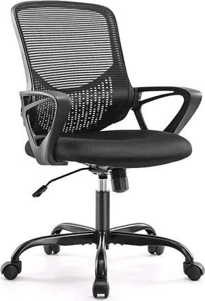 Ergonomic Home Office Desk Chairs Mid Back Rocking Mode 360 Degree Swirl Task, 17.71D x 18.89W x 39.1H in, Black Ergonomic Home Office Desk Chairs Mid Back Rocking Mode 360 Degree Swirl Task, 17.71D x 18.89W x 39.1H in, Black