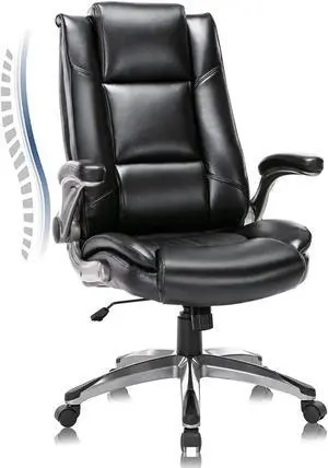 COLAMY Leather Executive Office Chair- High Back Home Computer Desk Chair with Padded Flip-up Arms, Adjustable Tilt Lock, Swivel Rolling Ergonomic Chair for Adult Working Study
