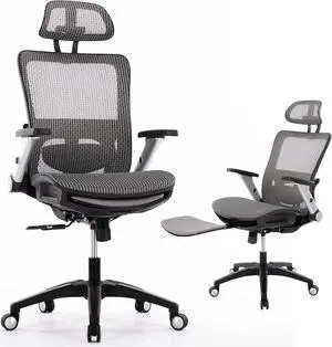 Ergonomic Mesh Office Chair with Footrest, High Back Computer Executive Desk Chair with Headrest and 4D Flip-up Armrests, Adjustable Tilt Lock and Lumbar Support-Grey, Welcome to consult