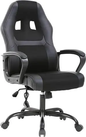 PC Gaming Chair, Ergonomic Office Chair, Gaming Chair on Wheels,Task Rolling Swivel Computer Chair with Lumbar Support Headrest,PU Leather Executive High Back Computer Chair for Adults, Black