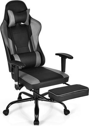 GYMAX Gaming Chair, High Back Computer Gaming Chair with Adjustable Armrests & Massage Lumbar Support, Swivel Ergonomic Reclining Office Chair (Black)