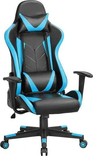 Topeakmart Video Game Chairs High Back Computer Gaming Chair Ergonomic Racing Office Chair with Lumbar Support Swivel Task Chair Neon Blue