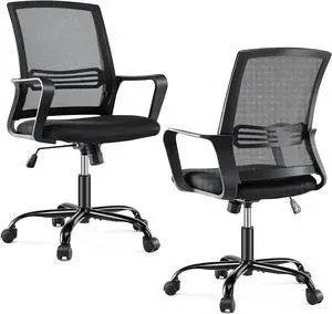 Office Chair - Ergonomic Office Chair Mid Back Office Desk Chair with Wheels Computer Chair with Lumbar Support Home Office Chair with Armrests for Adults, Black Office Chair - Ergonomic Office Chair Mid Back Office Desk Chair with Wheels Computer Chair with Lumbar Support Home Office Chair with Armrests for Adults, Black