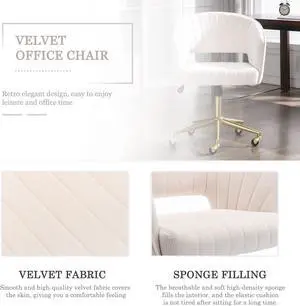 Kiztir Velvet Home Office Chair, Modern Swivel Desk Chair with Gold Base, Round Solid Wheel, Adjustable Vanity Chair for Study, Living Room, Bedroom (Beige) Kiztir Velvet Home Office Chair, Modern Swivel Desk Chair with Gold Base, Round Solid Wheel, Adjustable Vanity Chair for Study, Living Room, Bedroom (Beige)