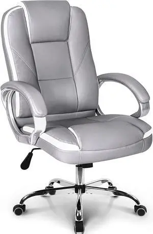 NEO CHAIR Office Chair Computer Desk Chair Gaming - Ergonomic High Back Cushion Lumbar Support with Wheels Comfortable Grey Leather Racing Seat Adjustable Swivel Rolling Home Executive