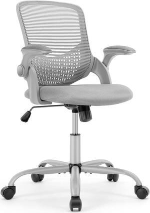OLIXIS Wheels, Ergonomic Home Office Flip-up Arms and Lumbar Support, Mesh Swivel Rolling Height Adjustable, Tilt and Lock, Computer Desk Chair, Grey