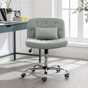 iMenting Wide Seat Armless Rolling Desk Chair Modern Tufted Adjustable Swivel Fabric Home Office Adjustable Swivel Chair with Wheels No Arms (Grey Green) iMenting Wide Seat Armless Rolling Desk Chair Modern Tufted Adjustable Swivel Fabric Home Office Adjustable Swivel Chair with Wheels No Arms (Grey Green)