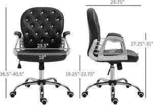 Vinsetto Vanity PU Leather Mid Back Office Chair Swivel Tufted Backrest Task Chair with Padded Armrests, Adjustable Height, Rolling Wheels, Black