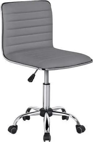 Yaheetech PU Leather Office Chair Task Chair, Ribbed Armless Desk Chair, Adjustable Low Back Executive Chair with Wheels Grey