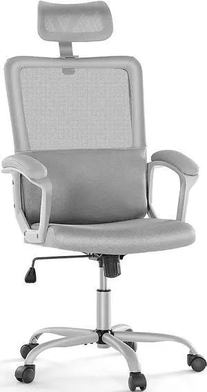 OLIXIS Home Office Chair Ergonomic Computer Desk Chair Mesh High Back Adjustable Height Executive Task Chair, Headrest, Padded Armrest, 360° Swivel Rocking Function,Grey (JO6579GY) OLIXIS Home Office Chair Ergonomic Computer Desk Chair Mesh High Back Adjustable Height Executive Task Chair, Headrest, Padded Armrest, 360° Swivel Rocking Function,Grey (JO6579GY)