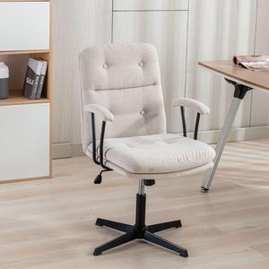 Okeysen Modern Office Desk Chair, Vanity Chair with Removable Padded Armrests for Home, Ergonomic Swivel Chair with No Wheels, Linen Padded Comfy Chair with Premium Thick Cushion
