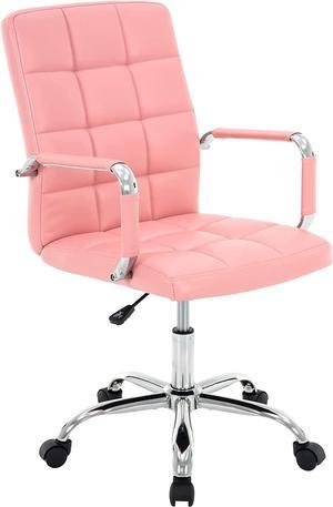 High Back Desk Chair, Modern PU Leather Home Office Task Chair with Arms, Adjustable Swivel Computer Executive Chair with Wheels (Pink)
