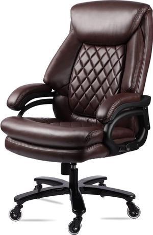 400lbs Big and Tall Office Chair Wide Spring Seat Executive Office Chair Back Support Home Office Desk Chair for Heavy People Computer PU Leather Chair with Heavy Duty Casters 360 Swivel Chair (Brown)