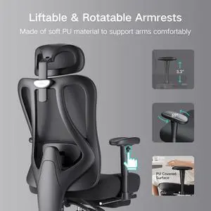Ergonomic Office Chair with 2D Armrest, Office Chair with 2D Adjustable Lumbar Support, Computer Chair with Tilt Function, Desk Chair with Footrest Black Ergonomic Office Chair with 2D Armrest, Office Chair with 2D Adjustable Lumbar Support, Computer Chair with Tilt Function, Desk Chair with Footrest Black