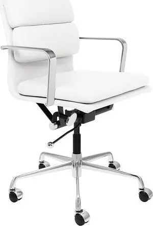Laura Davidson Furniture SOHO II Padded Management Office Chair - Mid Back Desk Chair with Arm Rest, Swivel & Cushion Availability, Made of Faux Leather, White, Computer Chair Laura Davidson Furniture SOHO II Padded Management Office Chair - Mid Back Desk Chair with Arm Rest, Swivel & Cushion Availability, Made of Faux Leather, White, Computer Chair
